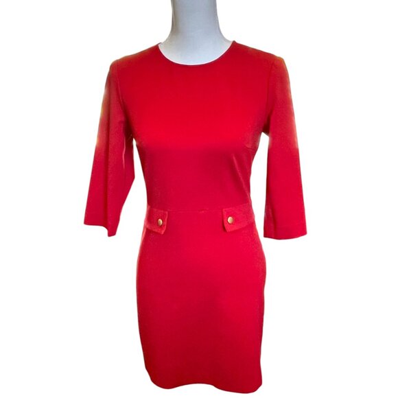Magaschoni Size 6 Red Knit Bodycon Zip Back Dress - Picture 1 of 5
